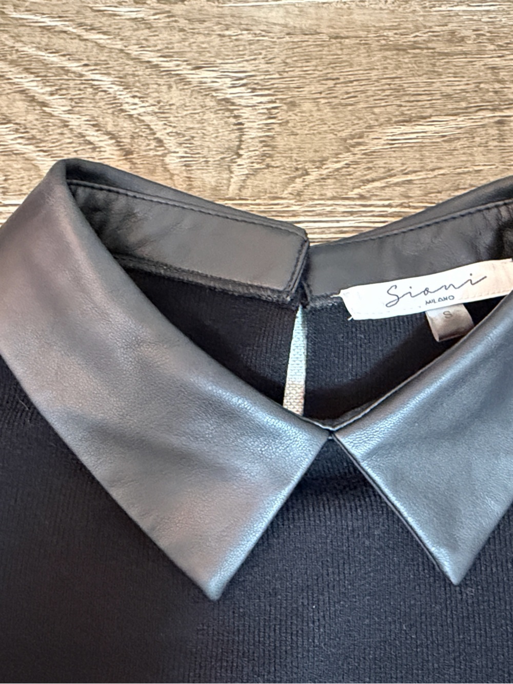 Sioni Black Faux Leather Collar Knit Top